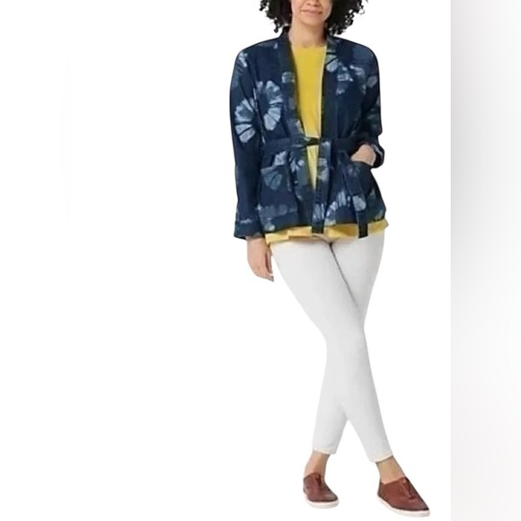 LOGO by Lori Goldstein Women's Shibori Print Denim Wrap Jacket 18 W - Picture 2 of 16